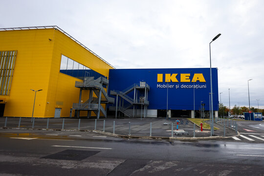 Details with an Ikea store during a cloudy autumn day in Bucharest, Romania.