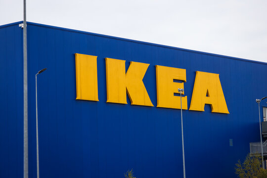 Details with an Ikea store during a cloudy autumn day in Bucharest, Romania.