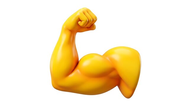 Bright yellow muscular arm flexing isolated on clean background