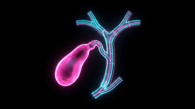 Detailed illustration of the gallbladder bile ducts and associated anatomical structures