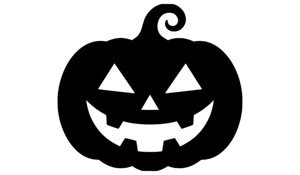 Menacing Halloween Pumpkin Solid Silhouette Art, Jack-o'-Lantern with Aggressive Face Cutouts, High Contrast Vector Style Icon for Stickers and KDP