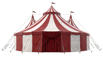 Classic red and white striped circus tent isolated on transparent png © PNG Studio 99