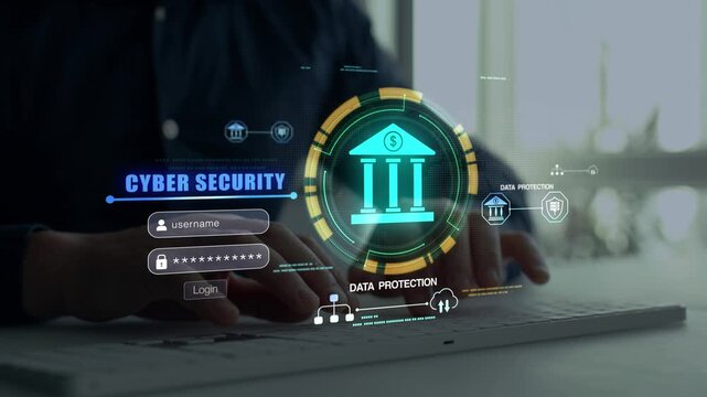 Digital banking security system protecting financial accounts through user verification, secure authentication, transaction monitoring and data encryption.