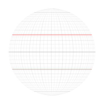Earth planet globe grid of meridians and parallels or latitude and longitude. Red marked Tropic of Cancer and Tropic of Capricorn. Vector illustration