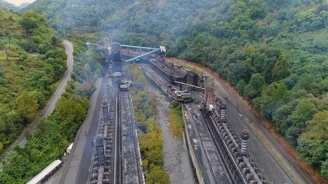 Industrial Coke Production Facility and Railroad in a Mountain Valley in Virginia