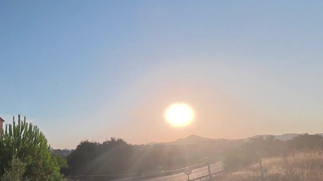 Science and Nature: Wide Angle Time Lapse of Total Solar Eclipse 2026 Over Sunset Horizon in Spain