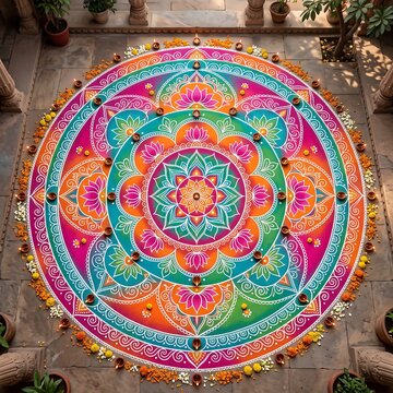 Colorful traditional rangoli design for Diwali festival celebration