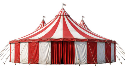 Large red and white striped carnival tent isolated on transparent png © PNG Studio 99