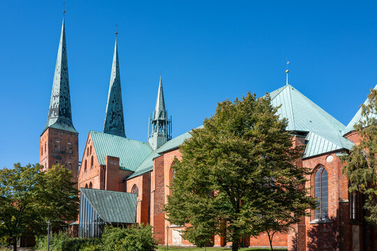 L&uuml;beck, Germany. The L&uuml;beck Cathedral (German: Dom zu L&uuml;beck, or colloquially L&uuml;becker Dom) on a summer day.