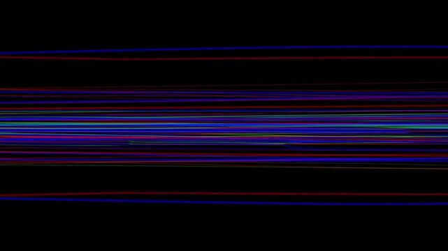 Multicolored Horizontal Light Streaks Shift and Flicker Across a Black Background