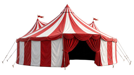 Red and white striped circus tent with isolated on transparent png © PNG Studio 99