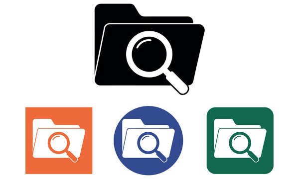 Search folder icon set vector graphic design template in various colors and shapes.
