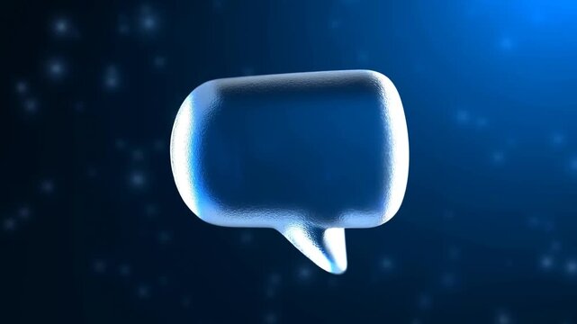 Blank Speech Bubble Rotating Against a Dark Blue Glowing Abstract Background