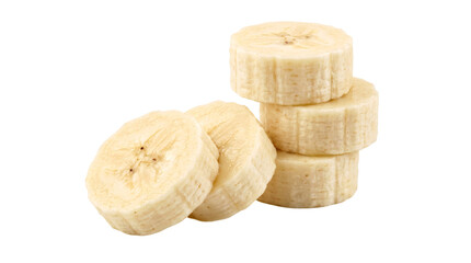 Stacked sliced banana rounds on white isolated on transparent png © PNG Studio 99
