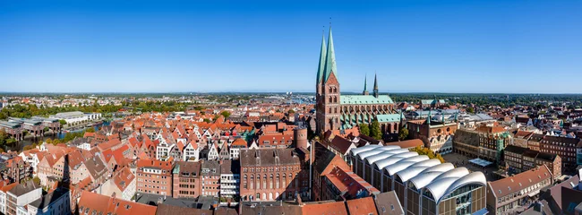 Lübeck, Germany. Panoramic aerial view of the old town on a summer day.  © foto-select