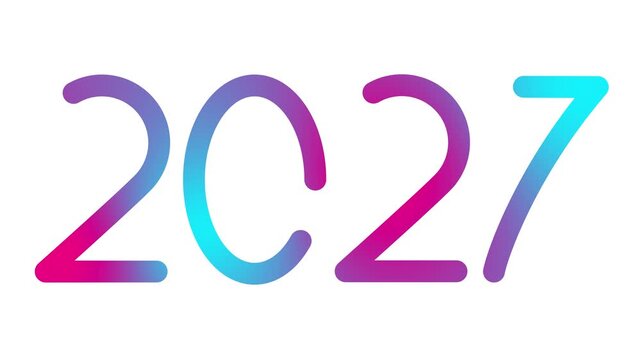 Animated pink blue symbol of numbers 2027 year. Icon is drawn. Looped video. Vector illustration isolated on white background. 
