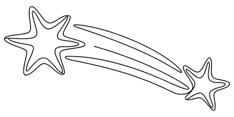 Black and white line art of a shooting star symbol isolated on transparent background © TuniRani