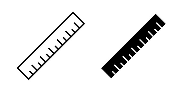 Ruler icon in stroke and solid fill styles, isolated on white background. Ideal for measurement tools, educational materials, and technical design interfaces.