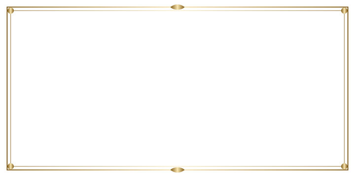 Elegant golden rectangular frame with central oval accents on transparent background.