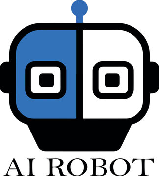 AI robot head logo icon vector white background 