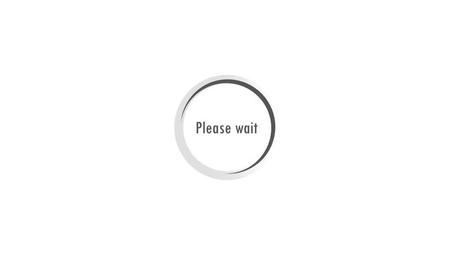 Minimalist circular progress bar indicator vector illustration with 'Please wait' text message isolated on a clean white background for website design UI and mobile application status.