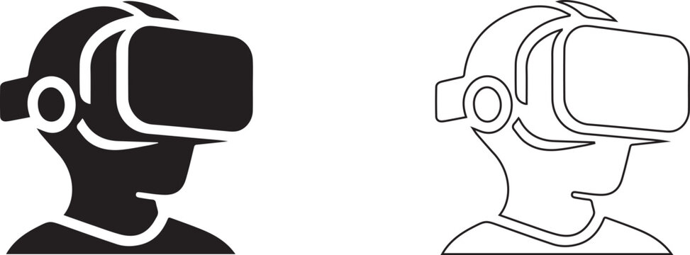 Virtual Reality VR Headset Icons Set , Futuristic Technology Goggles, Immersive Gaming Device