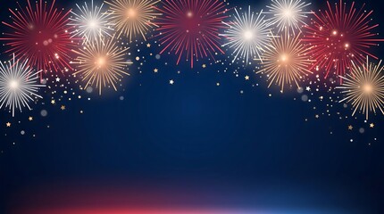 Fototapeta premium Fireworks explode in a festive display against a dark blue celebratory night sky with copy space.