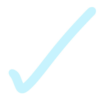 A simple light blue checkmark drawn on a white background