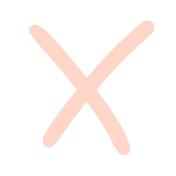 A simple hand-drawn pastel pink 'X' mark, symbolizing negation or incorrectness