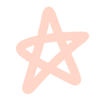 A hand-drawn star in a soft peach hue, depicted with simple, bold strokes on a plain background