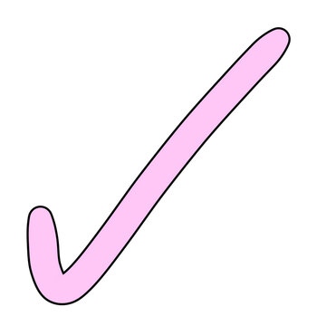 A simple pink checkmark graphic, a symbol of confirmation and correctness.