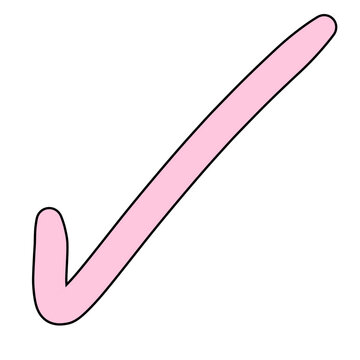 A simple pink check mark graphic isolated on a white background
