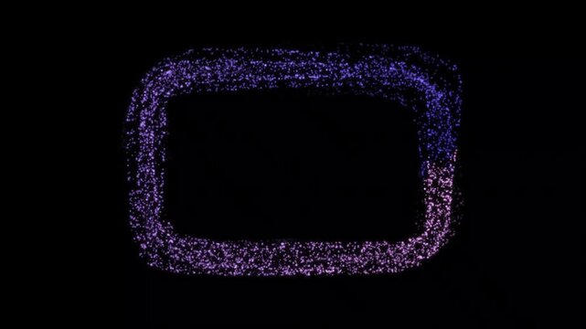 A glowing rectangular frame composed of dynamic purple and blue shifting particles set against a black background