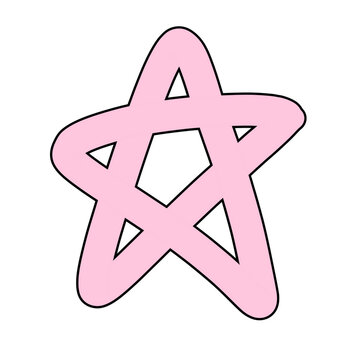 A pink, hand-drawn star with a hollow center, set against a white background