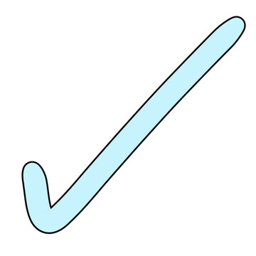 A simple checkmark symbol rendered in a light blue hue on a white backdrop, symbolizing confirmation or approval
