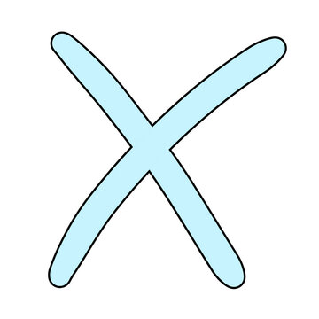 A simple, hand-drawn light blue cross symbol on a white background
