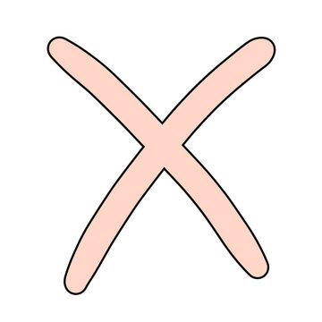 An X mark illustrated in a simple, light pink color with a black outline, symbolizing negation or incorrectness