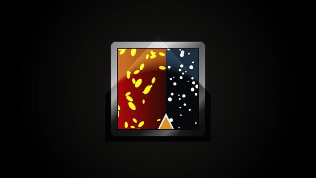 Abstract particle game skill icon, glowing magic ability button logo, dark square UI element design