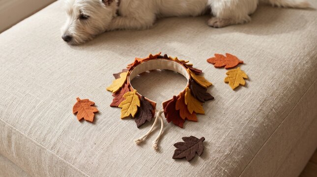 Autumn leaf collar detail for small dog sizing