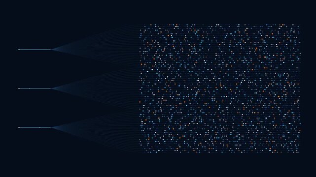 Digital Circuit Board Network Branching into Flickering Data Matrix Screen Animation
