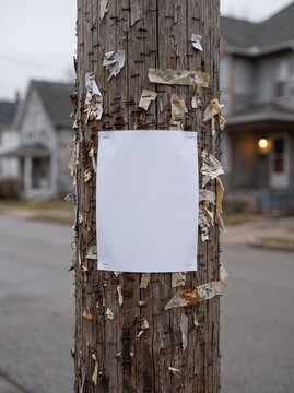 Blank Flyer Stapled On Weathered Telephone Pole