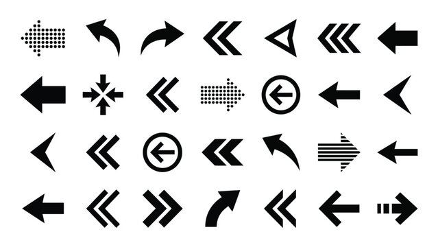 Set of various black arrow icons and navigation symbols for web and design interface elements
