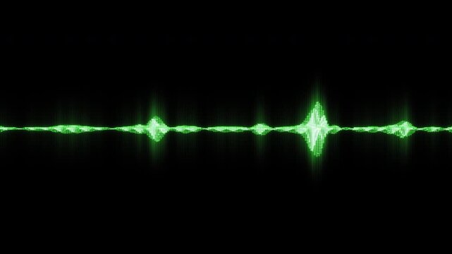 Computerized Voice Print. Emerald Digital Wave. Fine Particle Peaks Surge and Settle Across a Solid Black Background. Technological Frequency Display Machine Intelligence Speech