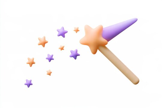 Purple Halloween magic wand with floating 3D cartoon star particles