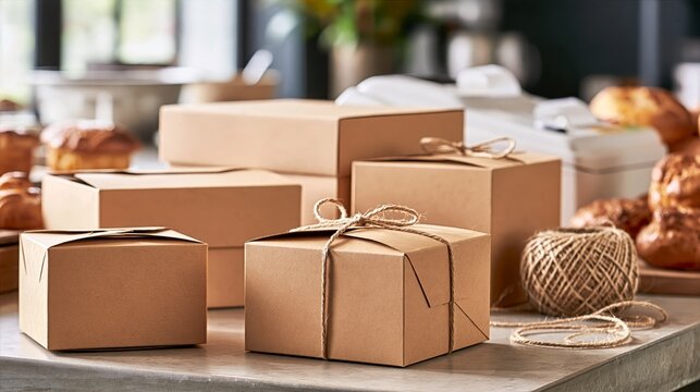 Bakery Order Packing Station with Kraft Boxes and Twine