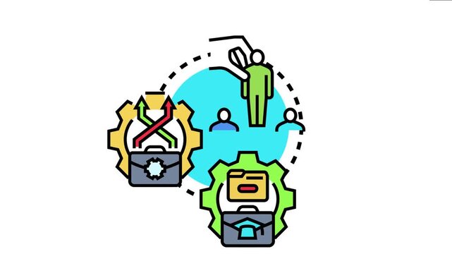 Business hand managing people and processes, showing organizational alignment through adaptive strategies, fostering collaboration and growth within a dynamic environment