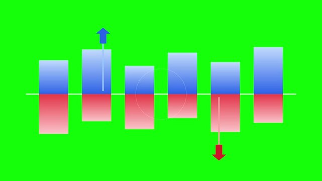 Dynamic Vertical Bar Chart Animation with Up and Down Arrows for Market Analysis on Green Screen
