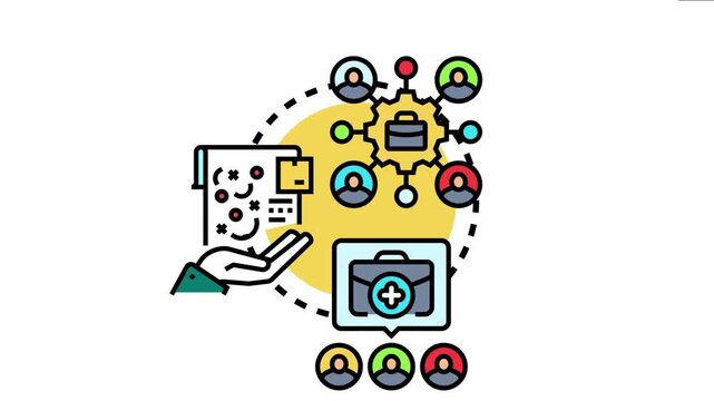 Business team members collaborating on a project, demonstrating strong organizational cohesion and an efficient delivery structure through interconnected network icons and a task management system