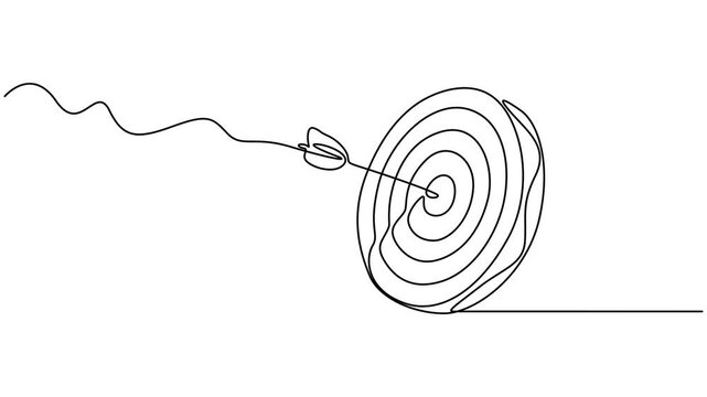 Line arrow continuous art  one drawing target icon direction down. Arrow line continuous finance illustration business growth, Animation video Continuous one line drawing of arrow in center of target.