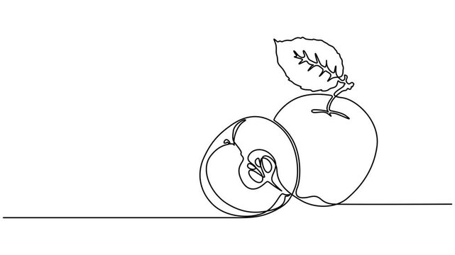 One line apple animation. Continuous fruits and vegetables video. Natural, Animated self drawing Continuous one line drawing of Minimalist apple icon, line art fruit, simple illustration, continuous.